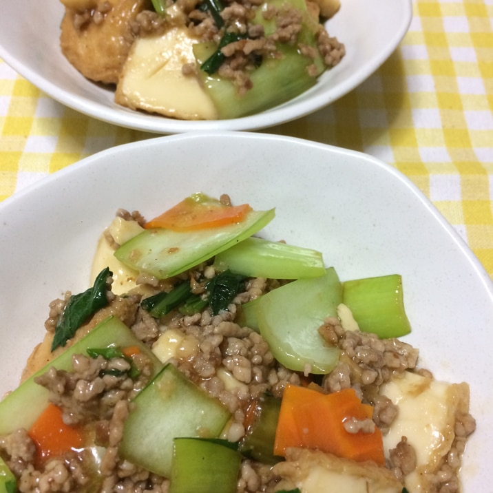 厚揚げ＆青梗菜と豚ひき肉のオイスターソース炒め